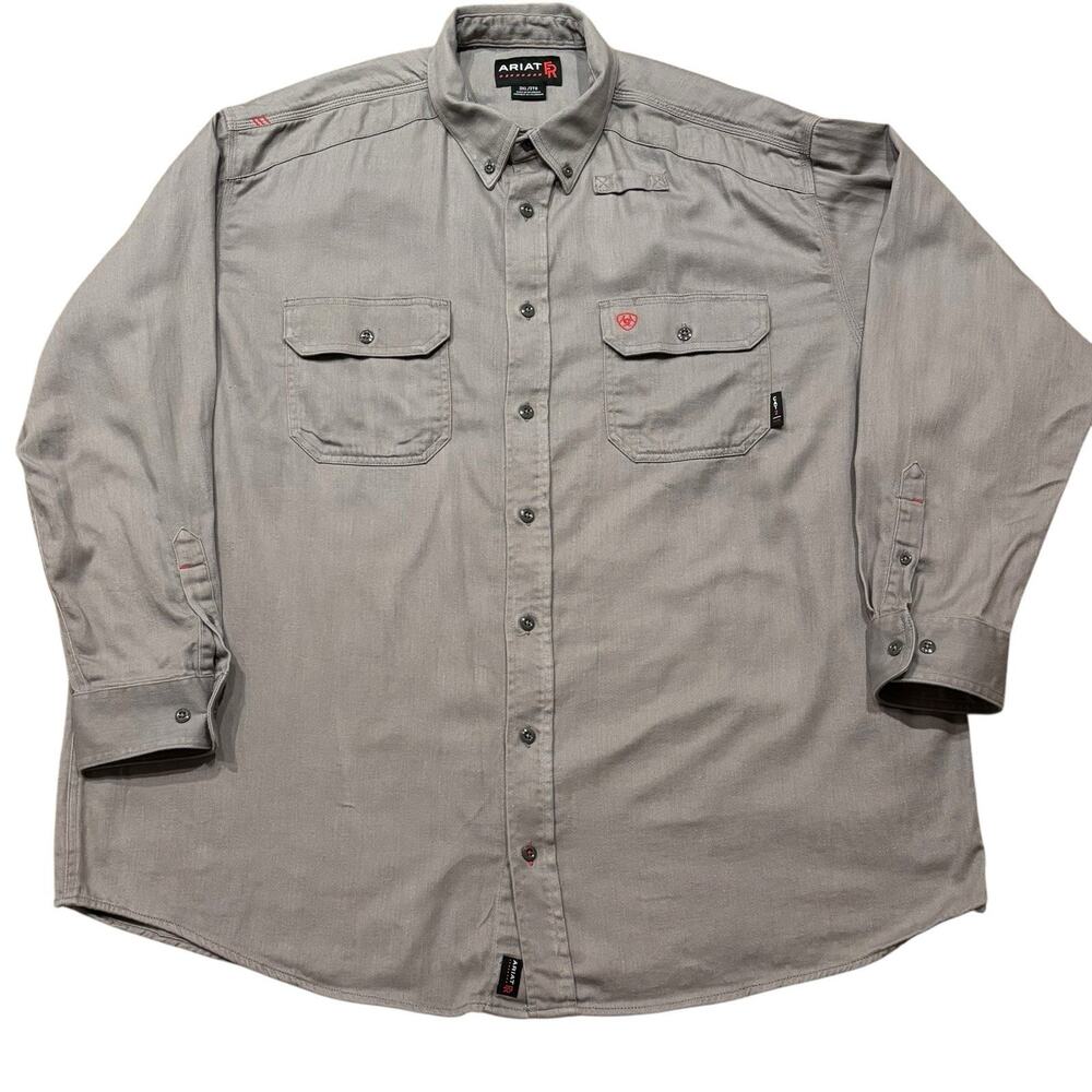 Ariat Flame Resistant FR Work Shirt Gray Long Sleeve Cotton Blend 3XL CAT2